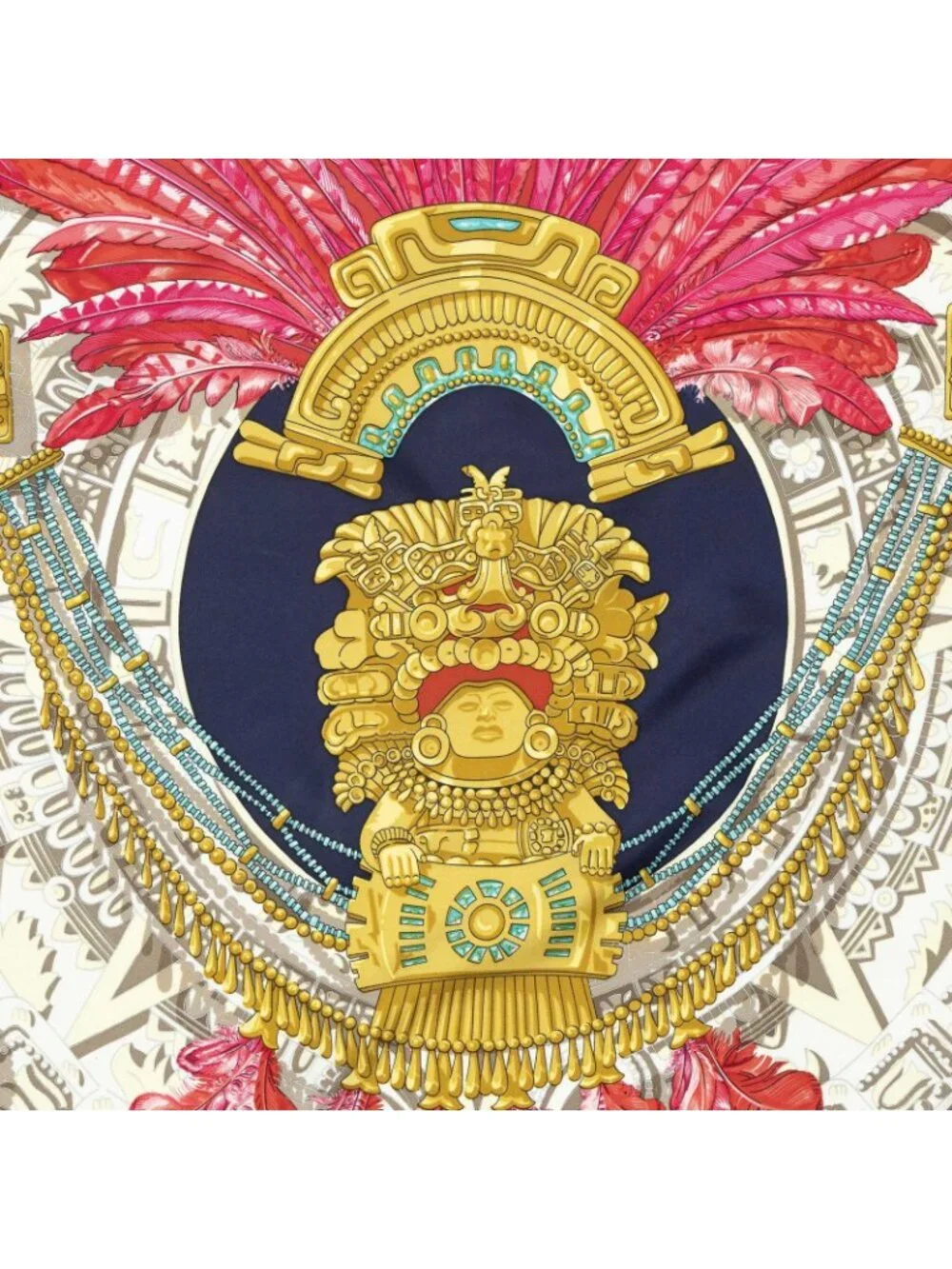 Hermes Scarf Navy Red 100% Gold Twill Silk